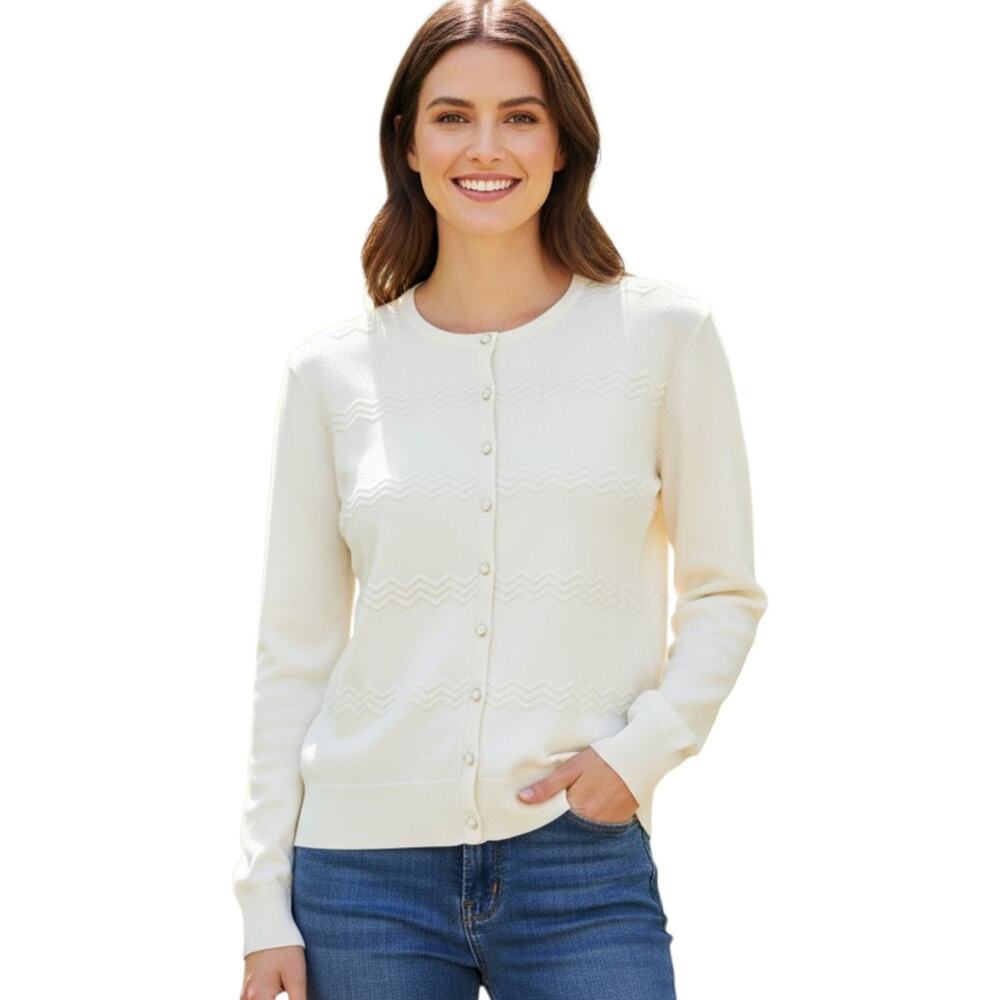 NWT Ivory Cardigan Women MED Allison + Zoe Textured Office Church Quiet Luxury